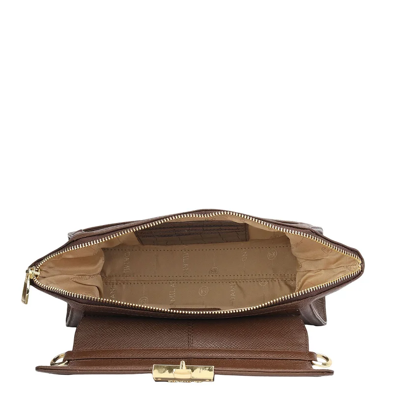 Da Milano Walnut Small Croco Leather Shoulder Bag - Walnut for Women | Best Price UAE